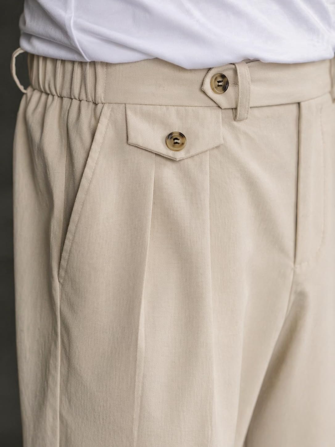 CB-COLEBROOK Men’s Korean Style Double Pleated Relaxed Fit Trousers | Cotton Linen Blend Formal Casual Pants | Mid Rise, Belt Loops, Side Pockets & Button Closure (in, Alpha, M, Regular, Cream)