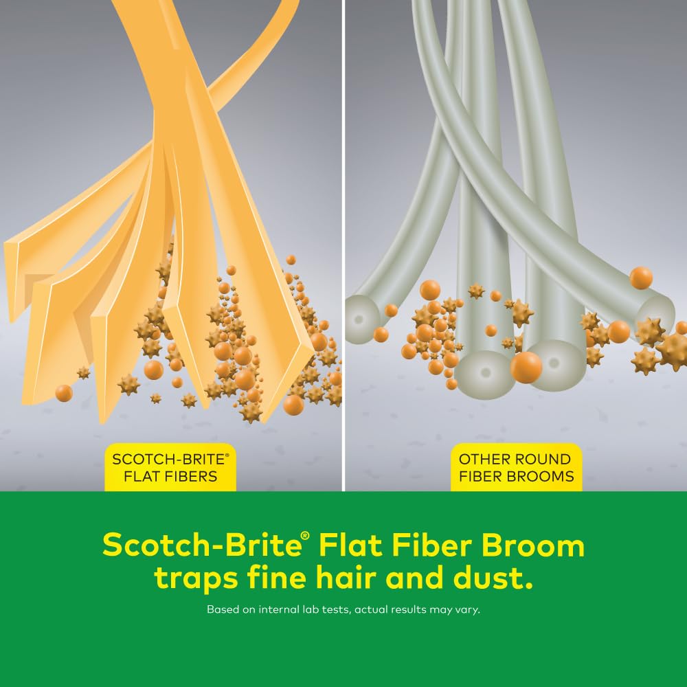 Scotch-Brite Classic Floor Broom | Flat Fibers Pick Fine Dust & Hair | Long Handle for No Bending | No Dust Shedding | Lightweight & Long Lasting