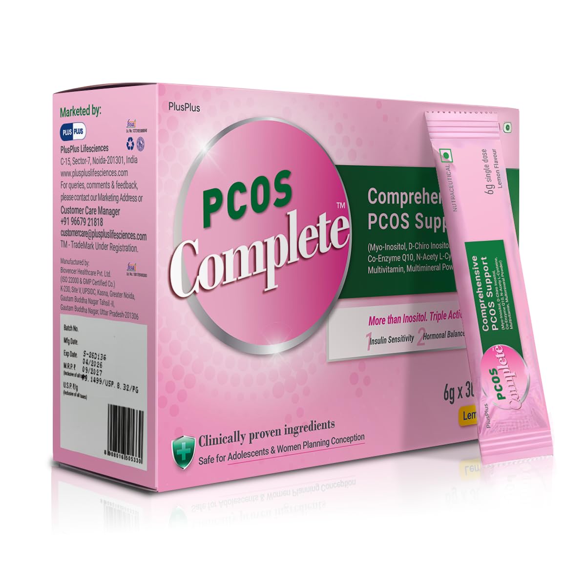 PCOS Complete™ | Myo-Inositol 2000mg, D-Chiro Inositol (40:1), NAC, CoQ10 | Hormonal Balance, Period Cycle, Skin & Hair | PCOS Supplement & PCOS Drink for Women |
