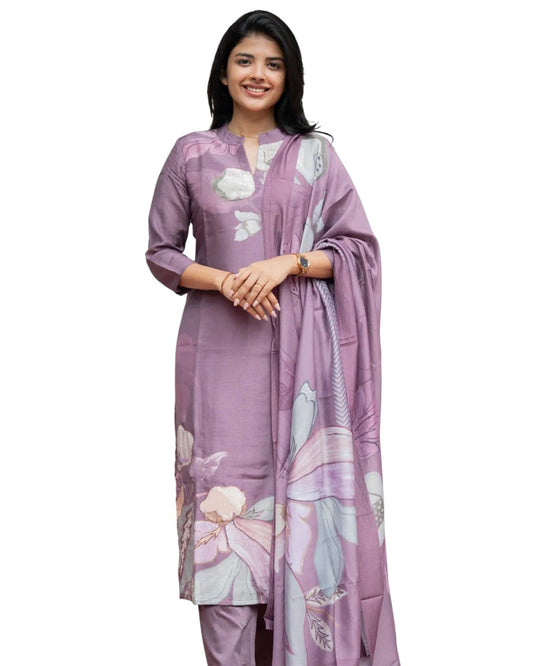 Sun Fashion And Lifestyle Kurta Sets for Woman | Kurti Set | Women's 3 Piece Kurta Pant Dupatta Set | Cotton Blend Kurta Woman | Elegant Suit for Women | Dupatta (KPD63_Purple_L)