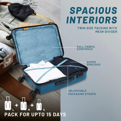 Aristocrat Airpro Set of 3 (Cabin+Medium+Large) Trolley Bags, Teal Blue