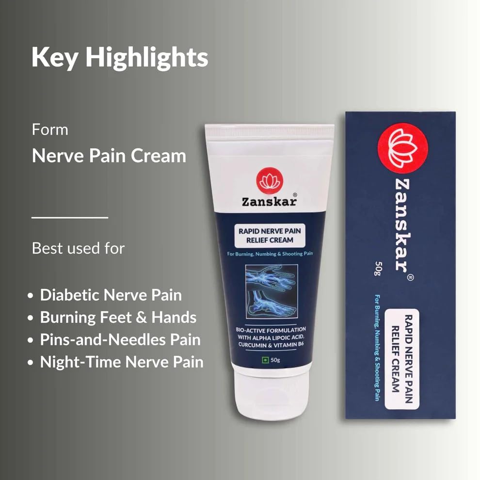 Zanskar Rapid Nerve Pain Relief Cream | Fast-Absorbing Formula for Tingling, Burning & Numbness Sensations | Soothing Support for Nerve Discomfort in Feet, Legs, Hands & Back | 50g (Pack of 1)