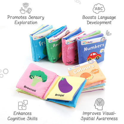 Firstcry Intellibaby 6-Book Set – Soft Sensory Cloth Books for Babies, Crinkle Sound & Washable, Early Learning Themes Animals,Fruits,Numbers,Non-Toxic & Educator Recommended,Gift for Babies 6+ Months