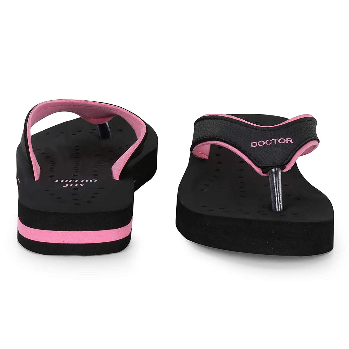 DOCTOR EXTRA SOFT Care Diabetic Orthopedic Pregnancy Flat Super Comfort Dr Flipflops and House Slippers For Women's and Girl's D-18-Black Pink-5 UK