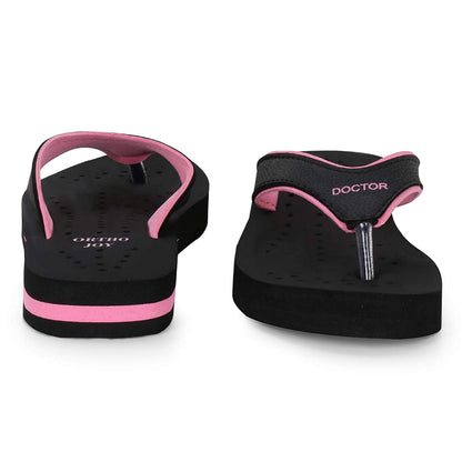 DOCTOR EXTRA SOFT Care Diabetic Orthopedic Pregnancy Flat Super Comfort Dr Flipflops and House Slippers For Women's and Girl's D-18-Black Pink-5 UK