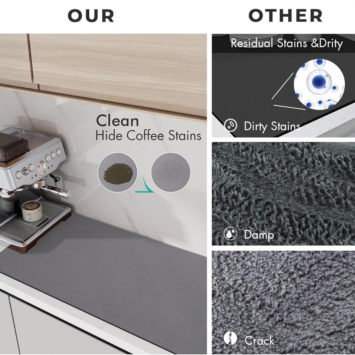 PANCA Dish Drying Kitchen Mat | Large Water Absorbent Utensil Drying Rack Mat | Anti-Slip Kitchen Accessories for Home | Organiser Mat for Sink, Dining Table & Vessel Draining (40x 60 cm)