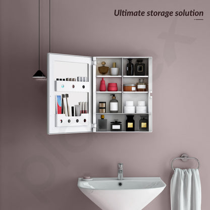 Plantex Bathroom Cabinet with Mirror/ABS Bathroom Storage Cabinet/Mirror Cabinet for Wall/Mirror with Storage for Bathroom(14x18 Inch, White)