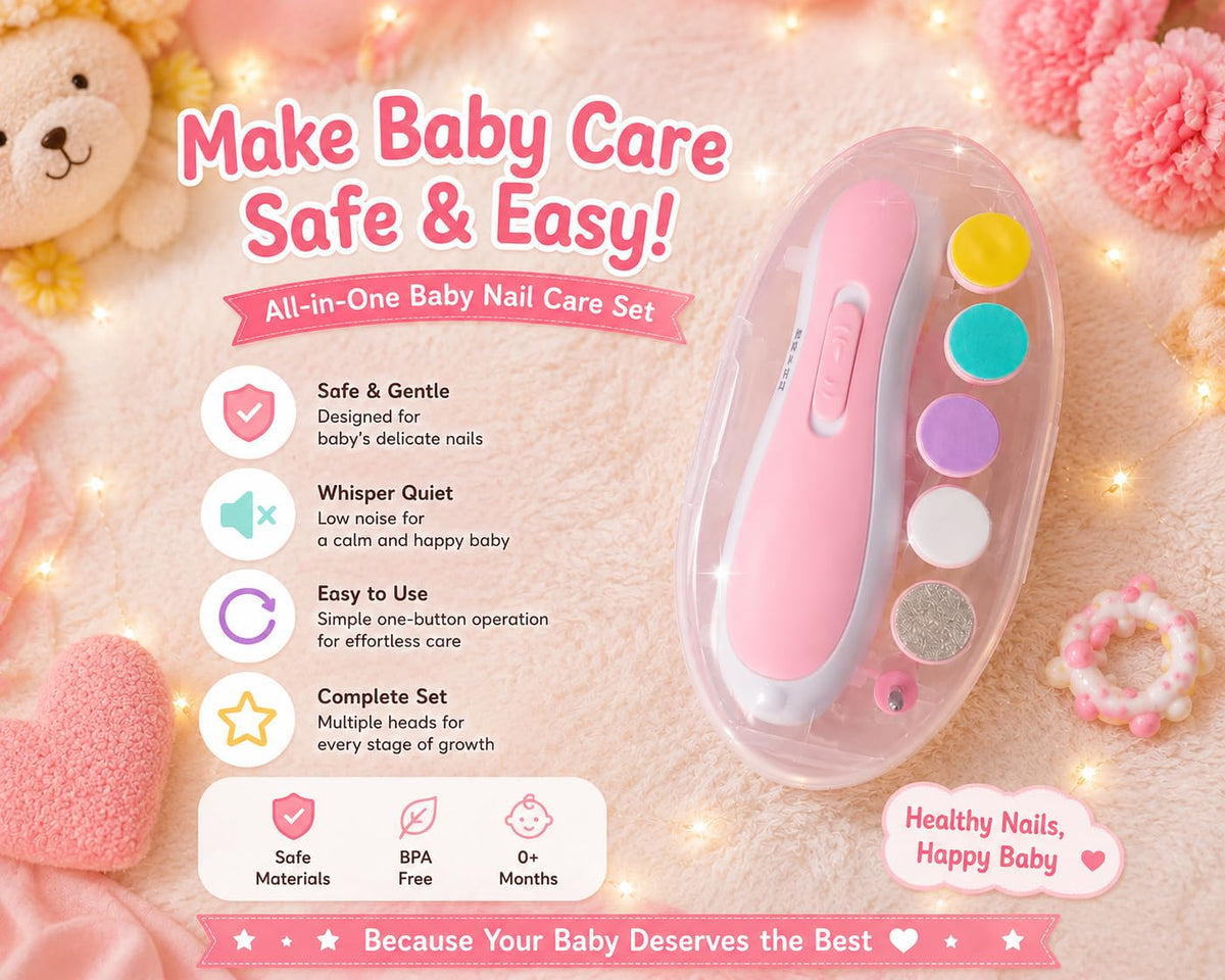 10-in-1 Baby Grooming Kit Combo with Electric Nail Trimmer, Baby Comb Brush Set, Nail Clipper, Scissors & File, Newborn Baby Care Essentials Gift Set – Pink