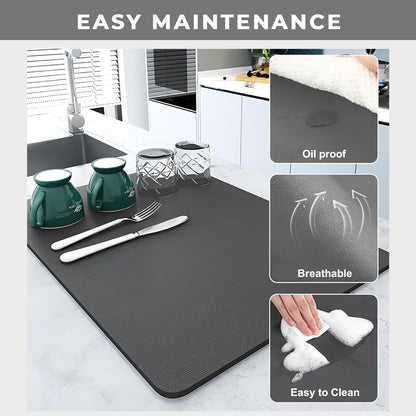 PANCA Dish Drying Kitchen Mat | Large Water Absorbent Utensil Drying Rack Mat | Anti-Slip Kitchen Accessories for Home | Organiser Mat for Sink, Dining Table & Vessel Draining (40x 60 cm)
