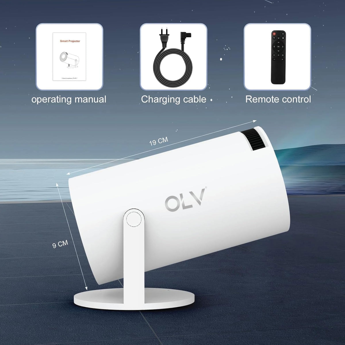 OLV Portable Smart Mini Projector, 4K 1080P Full HD Projector Supports Netflix, Prime and YouTube Etc. WiFi 5G, BT-5.0, Cinema Projector 180° Android 11, Compatible with TV Stick/Windows/iOS/Android