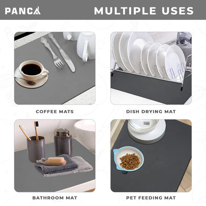 PANCA Dish Drying Kitchen Mat | Large Water Absorbent Utensil Drying Rack Mat | Anti-Slip Kitchen Accessories for Home | Organiser Mat for Sink, Dining Table & Vessel Draining (40x 60 cm)