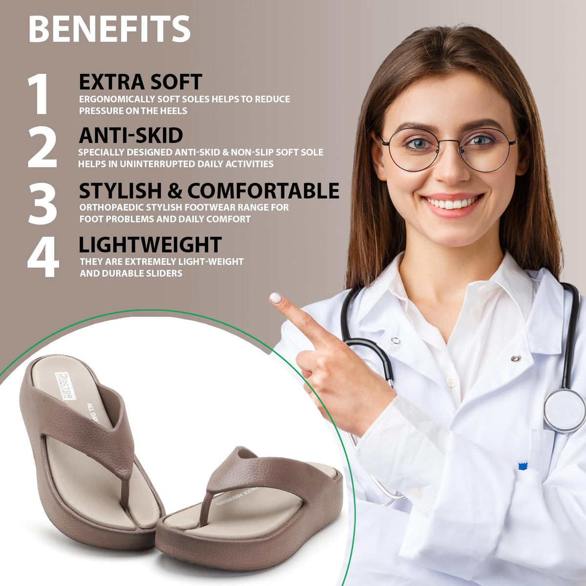 DOCTOR HEALTH SUPER SOFT Women’s Orthopedic Soft Platform Slippers | Ultra-Cushioned Shock Absorbing Footbed | Lightweight Anti-Skid Everyday Wear Comfort Flip Flops for All-Day Support
