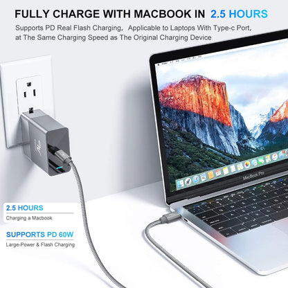 Wayona Type C to Type C 6FT/2M 65W Long Fast Charging Cable Compatible with iPhone 17, Air, iPhone 16,15 Pro/Max Series Macbook Air/Pro Samsung Galaxy S25, Ultra/S24/ S23 Flip Fold OnePlus (2M, Grey)