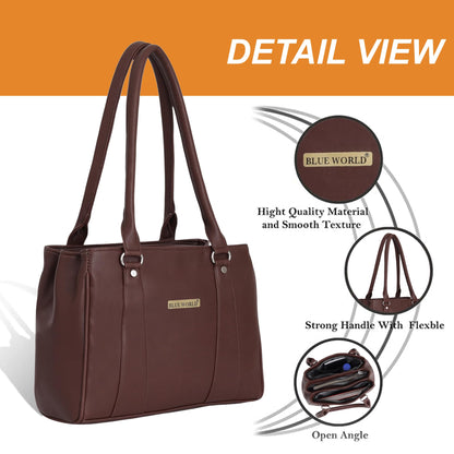 BLUE WORLD PU Women Handbag (Brown)