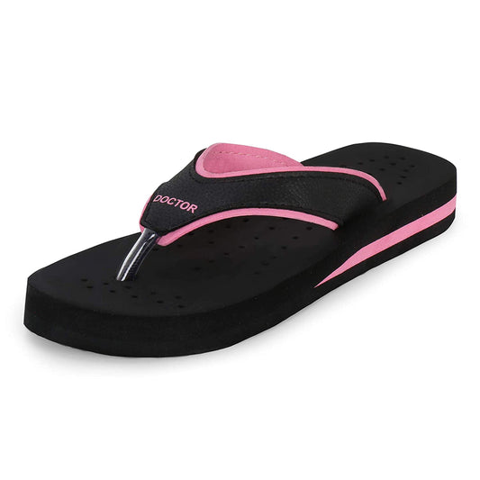 DOCTOR EXTRA SOFT Care Diabetic Orthopedic Pregnancy Flat Super Comfort Dr Flipflops and House Slippers For Women's and Girl's D-18-Black Pink-5 UK