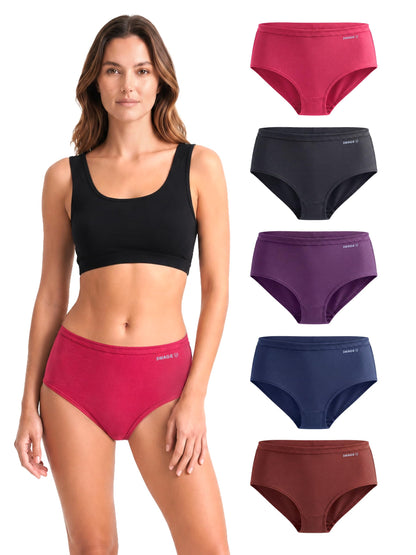 SWAGR 5 Pack Women's High Coverage Super Combed Cotton Hipster Panty Set | Powered by ZincShield Anti-Bacterial Tech | BreatheSoft Fabric | Size Large | Dark Multicolor | SOXCO Style HP06