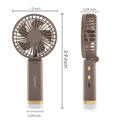 Gesto Portable Fan Rechargeable with LED Light – Foldable Mini Fan, Small Fan,USB Charging Hand Fan with 1200mAh Battery & 3 Speed Modes | Travel, Makeup, Kitchen,Women’s Personal Pankhaa - Grey
