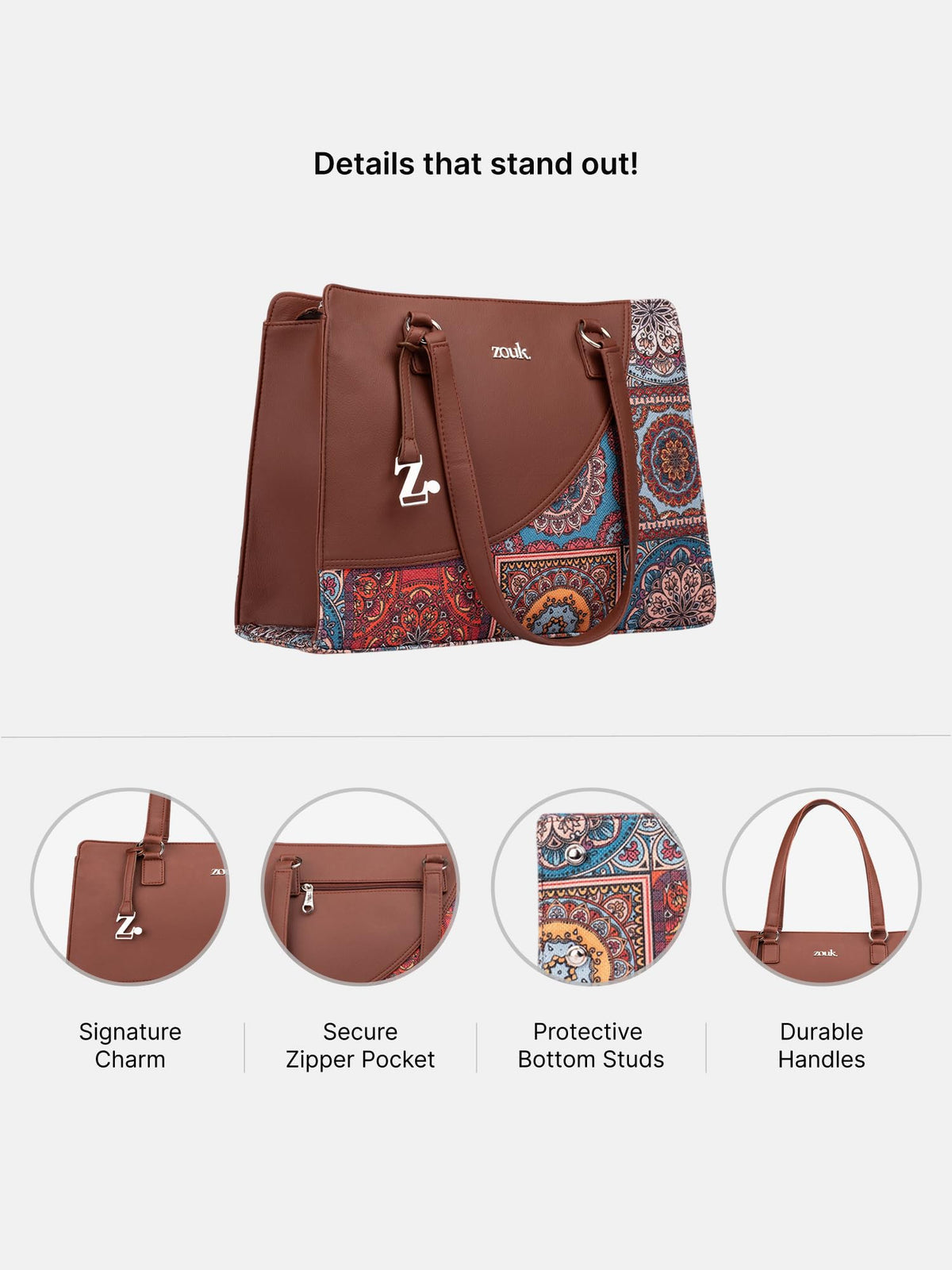 ZOUK Women's Multicolor Mandala Print Office Essential Bag | Jute | Vegan Leather Handcrafted Tote Bag With Double Handle Shoulder Strap| Multicolor