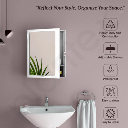 Plantex Bathroom Cabinet with Mirror/ABS Bathroom Storage Cabinet/Mirror Cabinet for Wall/Mirror with Storage for Bathroom(14x18 Inch, White)