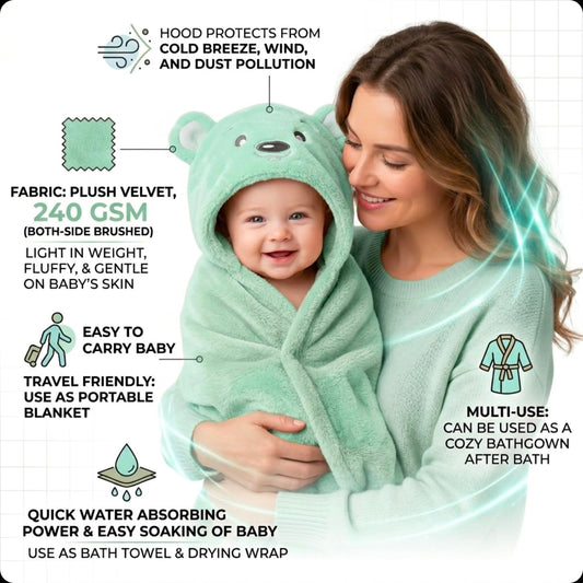 BRANDONN New Born Baby Blanket Pack of Super Soft Bathrobe Wrapper Bath Towel for Boys, Girls, Babies (Green Dog, Length 82 cm x Width 82 cm, 0-12 Months)