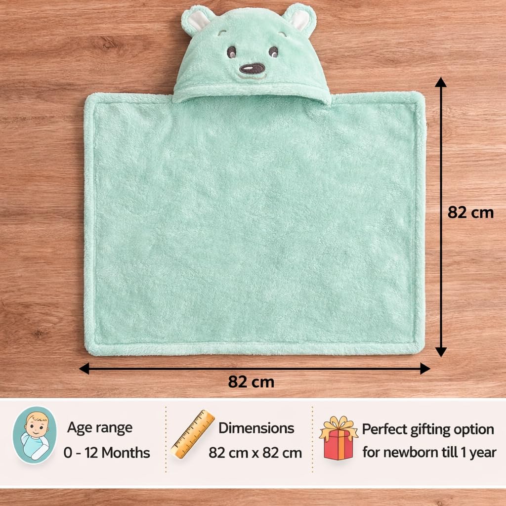 BRANDONN New Born Baby Blanket Pack of Super Soft Bathrobe Wrapper Bath Towel for Boys, Girls, Babies (Green Dog, Length 82 cm x Width 82 cm, 0-12 Months)