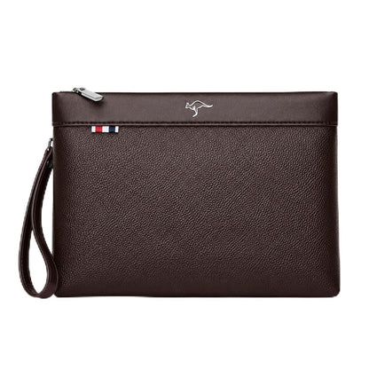 Kawn Men's PU Leather Clutch Bag, Large Capacity Business Organizer Wallet with Wrist Strap, Multi Pocket Envelope Handbag for Mobile, Cash, Cards, Travel, Office & Daily Use (Brown)