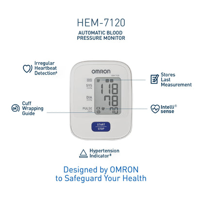 Omron HEM 7120 Fully Automatic Digital Blood Pressure Monitor With Intellisense Technology For Most Accurate Measurement - Arm Circumference (22-32Cm)