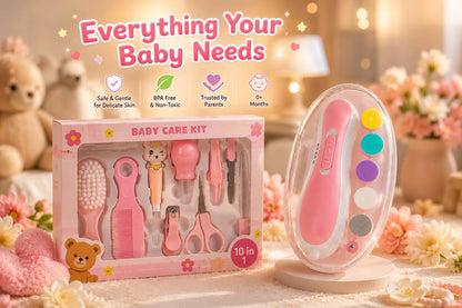 10-in-1 Baby Grooming Kit Combo with Electric Nail Trimmer, Baby Comb Brush Set, Nail Clipper, Scissors & File, Newborn Baby Care Essentials Gift Set – Pink