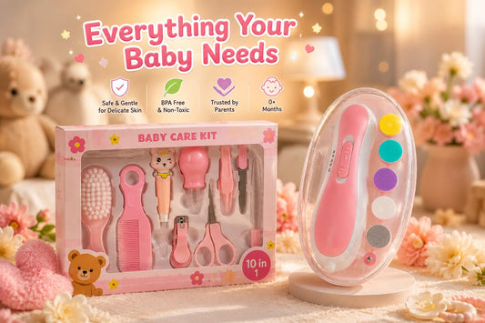 10-in-1 Baby Grooming Kit Combo with Electric Nail Trimmer, Baby Comb Brush Set, Nail Clipper, Scissors & File, Newborn Baby Care Essentials Gift Set – Pink
