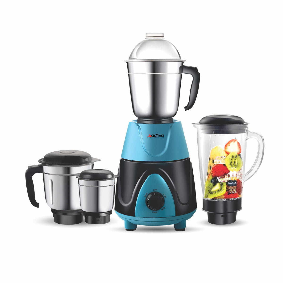 ACTIVA Megamix 1000W Mixer Grinder with 4 Jars for Dry, Wet & Chutney Grinding | Stainless Steel Blades | Leak-Proof Airtight Jars | Shock-Proof Body | Safety Lock System | 2-Year Warranty