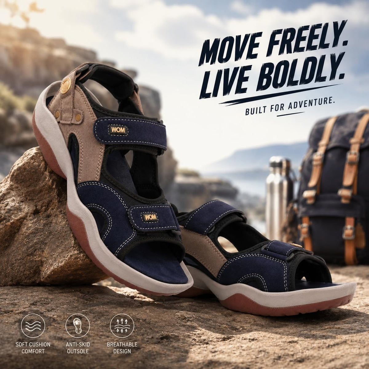 Centrino Sandals for Men |Flat Casual Sandals With Adjustable Velcro Closure For Easy Wear With Flexible Fitting And Trendy | Stylish Sandal With Unique Sole Design for Office & Travel Navy 8 UK (3263)