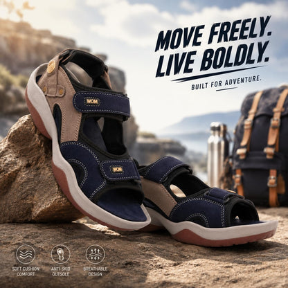 Centrino Sandals for Men |Flat Casual Sandals With Adjustable Velcro Closure For Easy Wear With Flexible Fitting And Trendy | Stylish Sandal With Unique Sole Design for Office & Travel Navy 8 UK (3263)