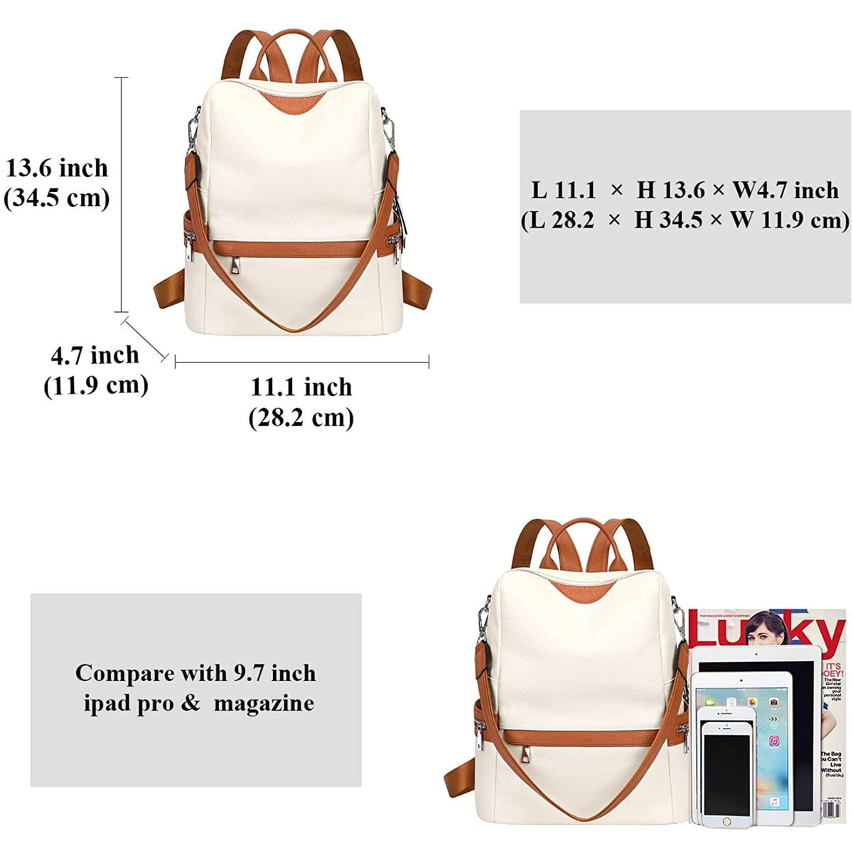 ProArch Leather Backpack for Women Elegant Backpack Purse Ladies Leather Shoulder Fitting Diwali Bhaidooj Gift for Sister, Mother Bhabhi (White