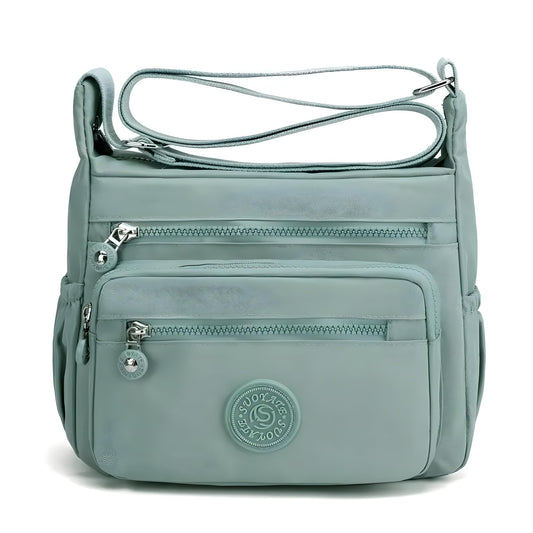 TS WITH TECHSUN Women’s Crossbody Sling Bag For Everyday Use, Nylon Shoulder Bag with Zipper Pockets, Adjustable Strap, Water Resistant Handbag for Travel, Shopping (Green)