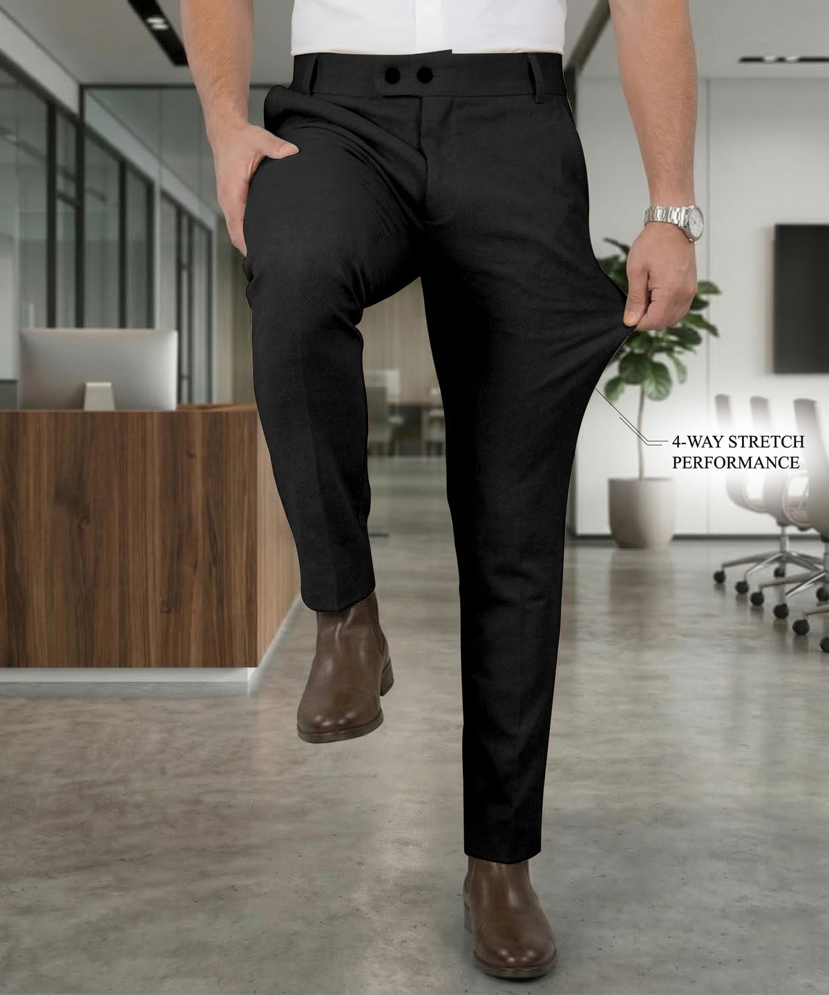 Mehrang Men's Slim Fit Casual Mid Rise Trousers, Cotton Blend, Side Pockets (in, Numeric, 34, Regular, Black)