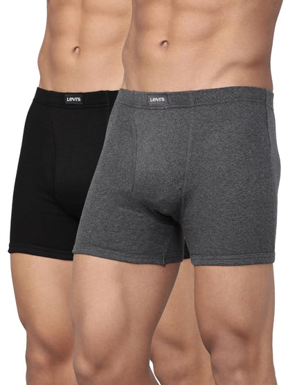 Levi's Men's Cotton Style #010 Comfort Regular Fit Solid Boxer (Pack of 2) (#010-BOXER Brief-DK GMEL/BLK-P2_Dark Grey Melange, Black_L)