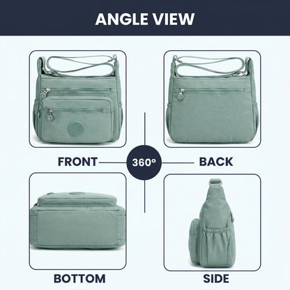 TS WITH TECHSUN Women’s Crossbody Sling Bag For Everyday Use, Nylon Shoulder Bag with Zipper Pockets, Adjustable Strap, Water Resistant Handbag for Travel, Shopping (Green)