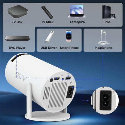 OLV Portable Smart Mini Projector, 4K 1080P Full HD Projector Supports Netflix, Prime and YouTube Etc. WiFi 5G, BT-5.0, Cinema Projector 180° Android 11, Compatible with TV Stick/Windows/iOS/Android