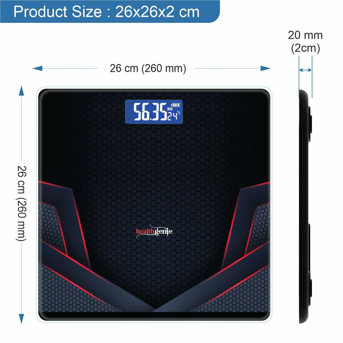 Healthgenie Weight Machine for Body Weight Thick Tempered Glass LCD Display With 3 Years Warranty Weighing Scale (Sporty Red), 180 Kg