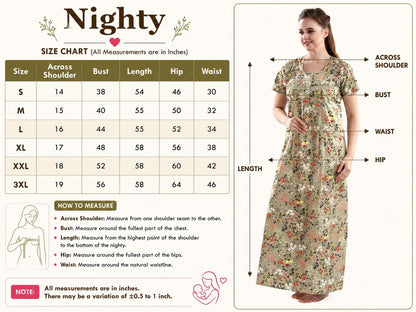 AV2 Women Printed Cotton Nightwear Nighty Maxi Grey Medium 7104