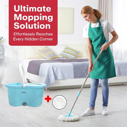Mumma's LIFE Plastic Spin Mop Bucket, Moppers for Cleaning Floor, Mop Set Extendable Handle, Removable Wringer 360° with Floor Cleaner Mopping Stick (Round Mop Set)