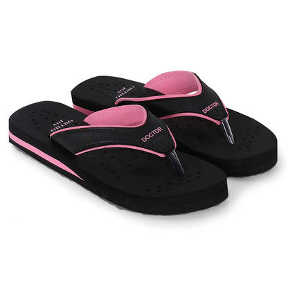 DOCTOR EXTRA SOFT Care Diabetic Orthopedic Pregnancy Flat Super Comfort Dr Flipflops and House Slippers For Women's and Girl's D-18-Black Pink-5 UK