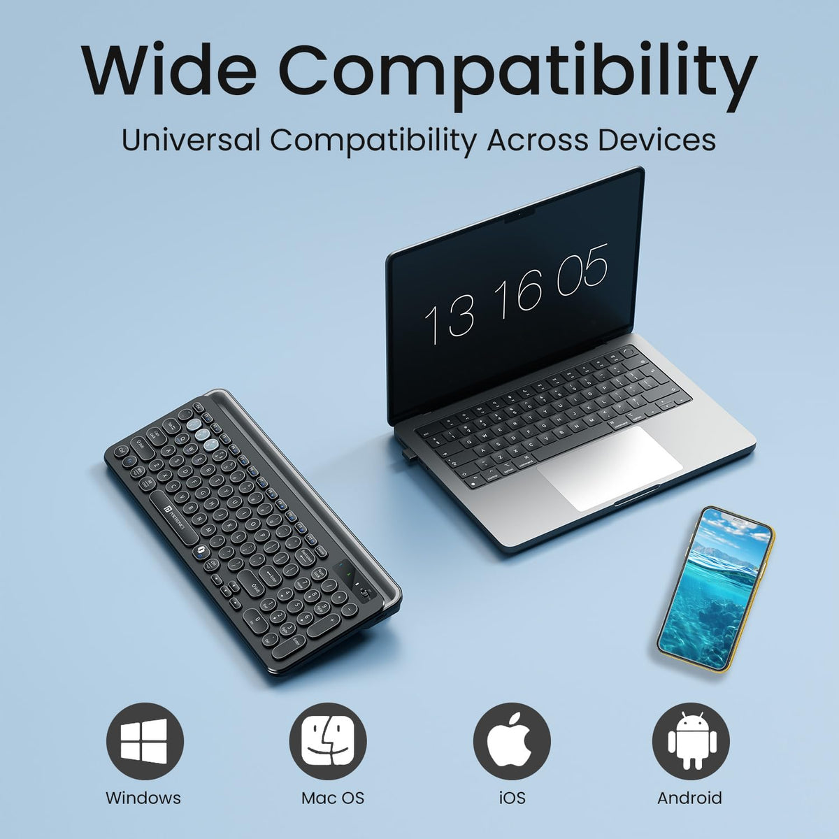 Portronics Bubble 3.0 Wireless Keyboard with Bluetooth + 2.4 GHz USB Receiver, Rechargeable Battery, Dual Height Adjustment, Multimedia Hotkeys with Numpad, for Laptop, PC, Smartphone, Tablet(Black)