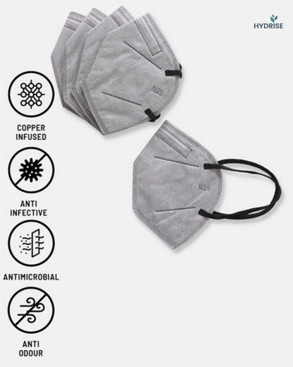 HYDRISE (Pack of 20 (Grey) Premium N95 Mask For Men and Women with Mask Adjuster - Washable - Reusable - Pollution - Protection - Advance Filtration