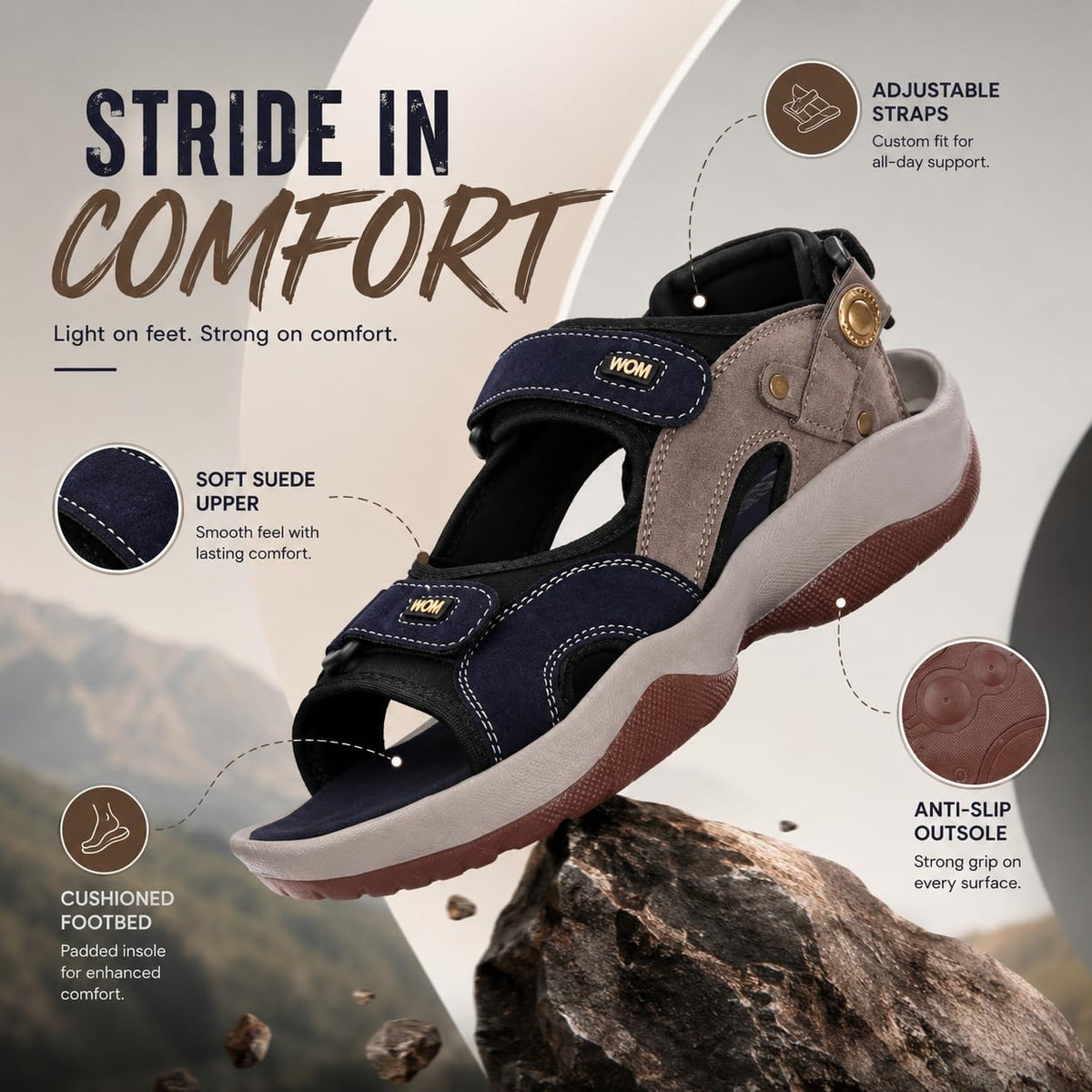 Centrino Sandals for Men |Flat Casual Sandals With Adjustable Velcro Closure For Easy Wear With Flexible Fitting And Trendy | Stylish Sandal With Unique Sole Design for Office & Travel Navy 8 UK (3263)