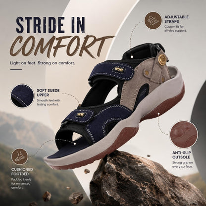Centrino Sandals for Men |Flat Casual Sandals With Adjustable Velcro Closure For Easy Wear With Flexible Fitting And Trendy | Stylish Sandal With Unique Sole Design for Office & Travel Navy 8 UK (3263)