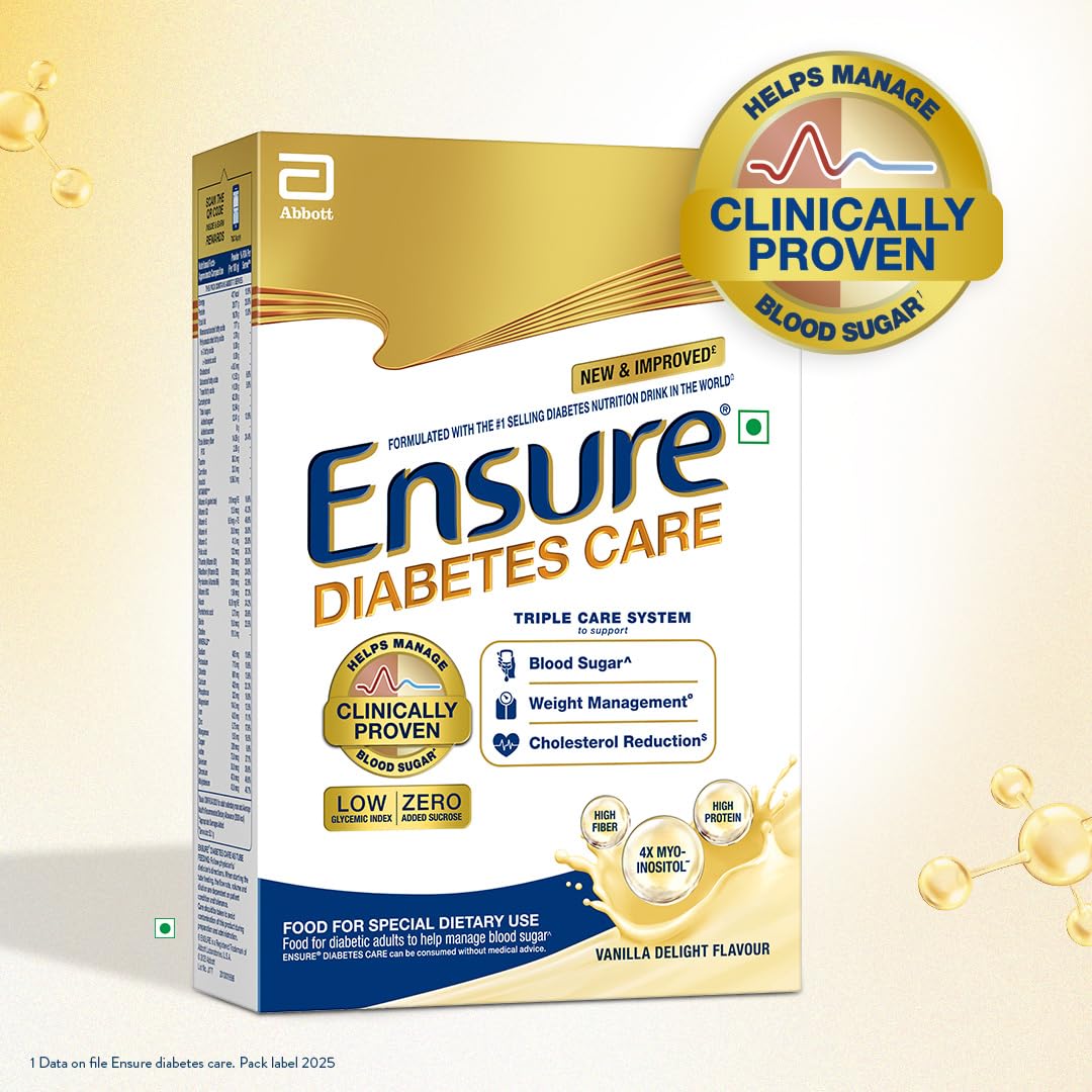 Ensure Diabetes Care Vanilla 950gm |Support Blood Sugar, Weight Management, Cholestrol Reduction |High Protein, High Fibre, 4 Myo-inositol |Zero Added Sucrose