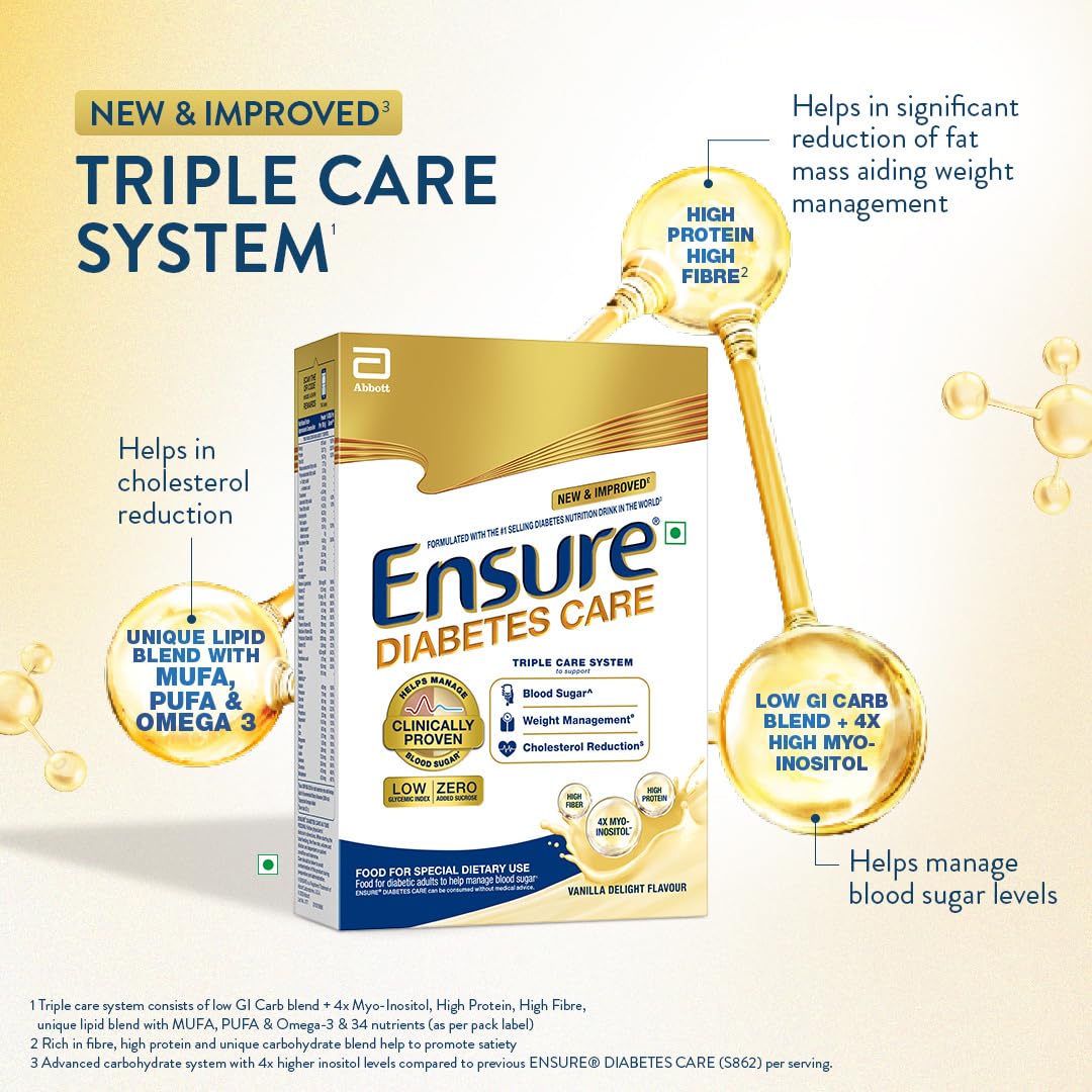 Ensure Diabetes Care Vanilla 950gm |Support Blood Sugar, Weight Management, Cholestrol Reduction |High Protein, High Fibre, 4 Myo-inositol |Zero Added Sucrose