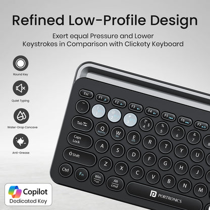 Portronics Bubble 3.0 Wireless Keyboard with Bluetooth + 2.4 GHz USB Receiver, Rechargeable Battery, Dual Height Adjustment, Multimedia Hotkeys with Numpad, for Laptop, PC, Smartphone, Tablet(Black)