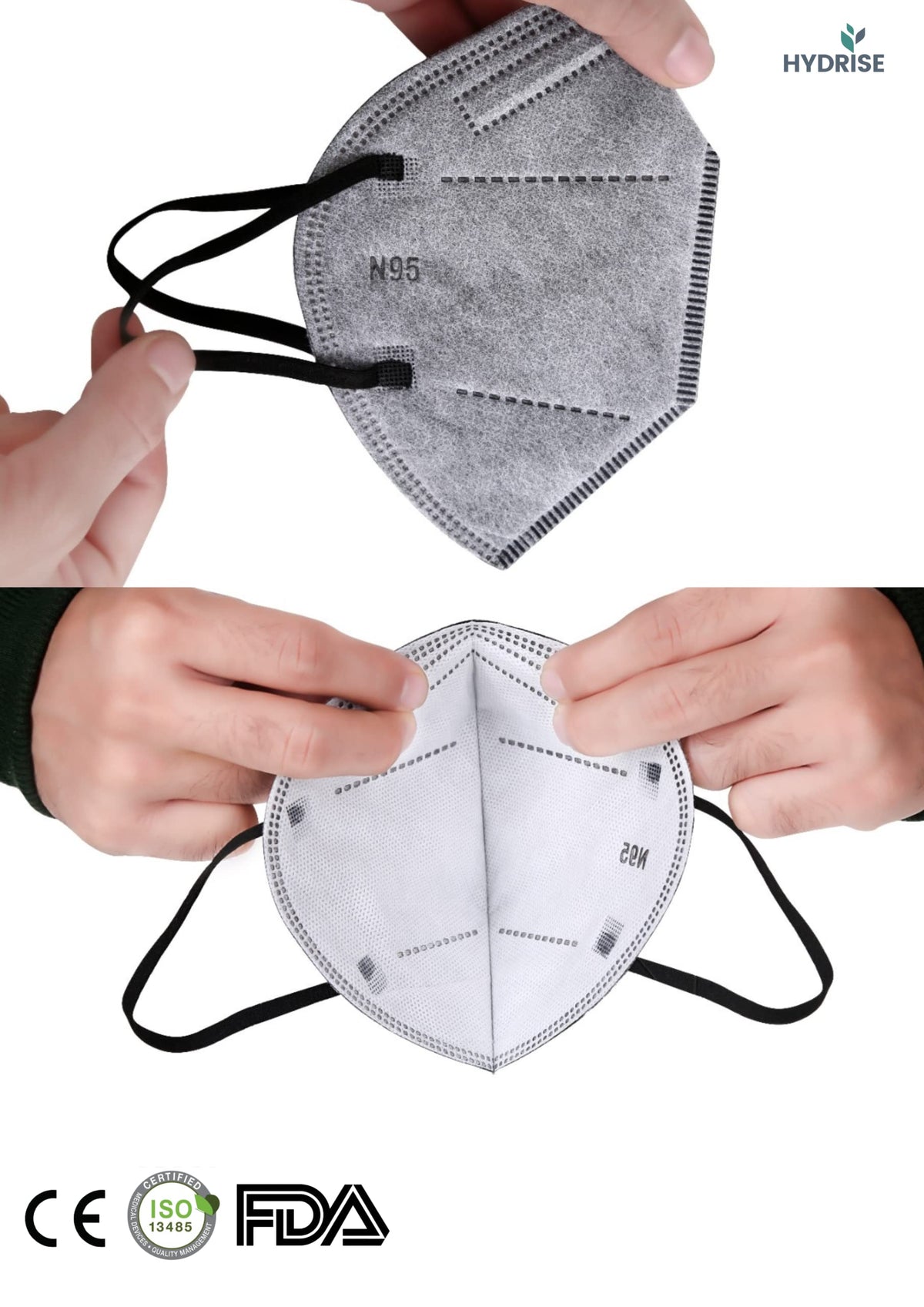 HYDRISE (Pack of 20 (Grey) Premium N95 Mask For Men and Women with Mask Adjuster - Washable - Reusable - Pollution - Protection - Advance Filtration
